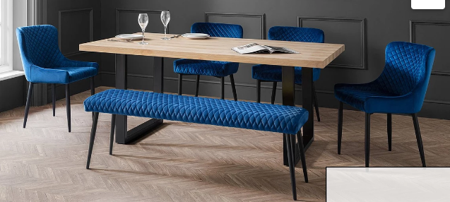 Dining table set with blue chairs